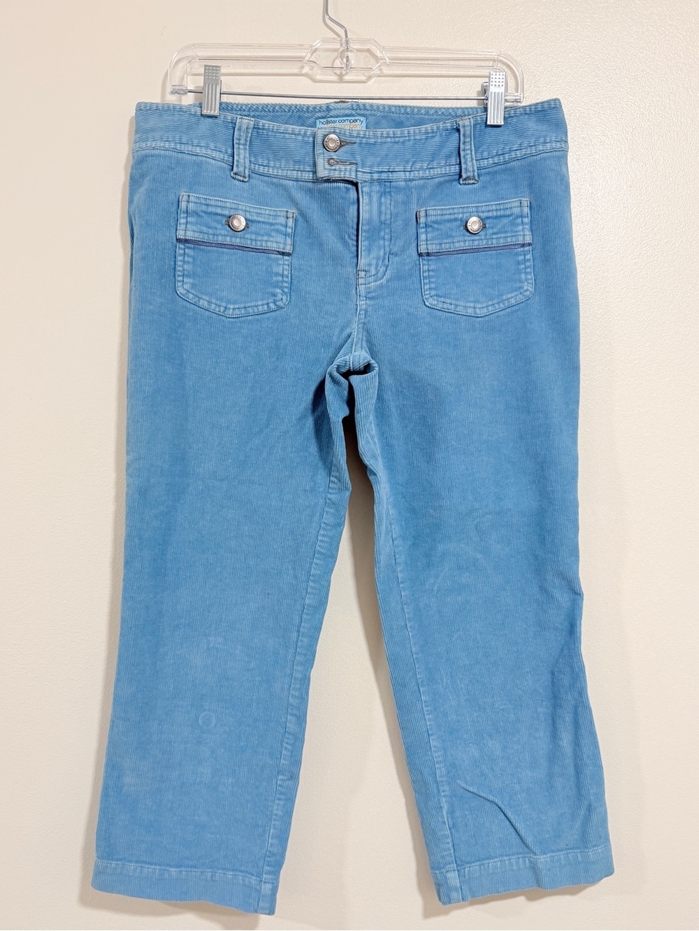 Vintage Hollister Teel Blue Soft Corduroy Capri Pants Sz 11 Y2K Low Rise Preppy